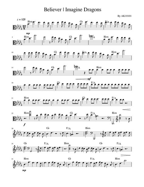 Believer Imagine Dragons Sheet Music For Viola Solo