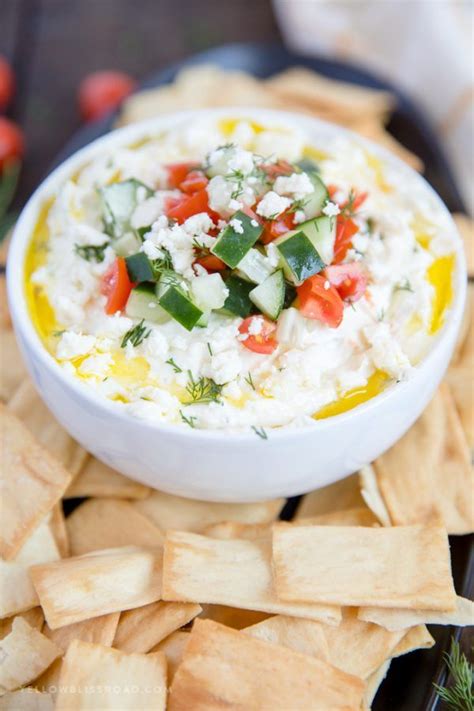 Greek Whipped Feta Cheese Dip with Greek Yogurt and Dill Homemade