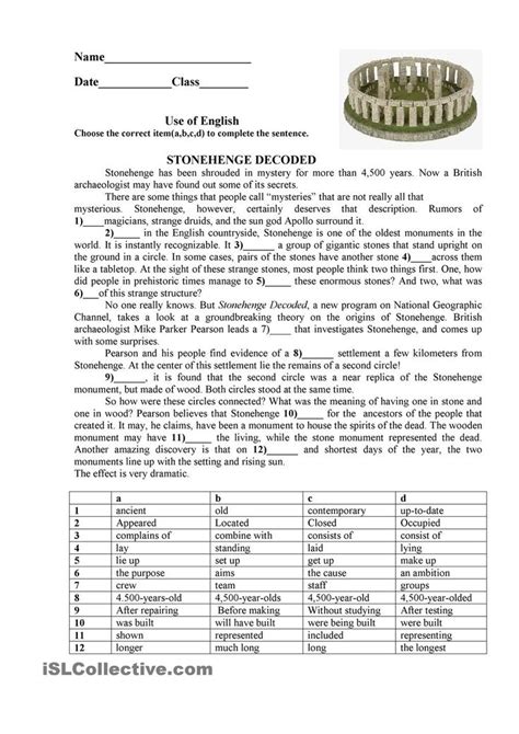 The content for maths and science is specific to year 5. Stonehenge: ESL printable worksheet of the day on July 11 ...