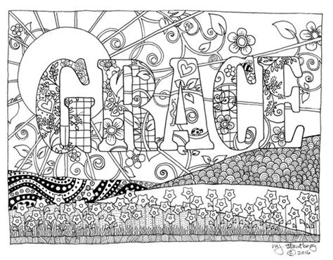 Coloring Page Hand Drawn Grace Downloadable Etsy