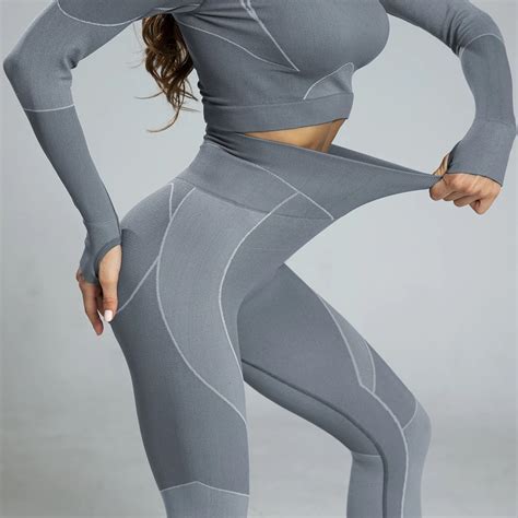 Long Sleeve Gym Sport Hoodie And Leggings Suit Active Wear Crop Top