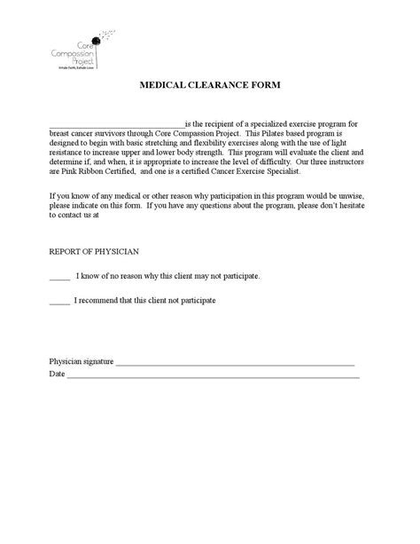 medical clearance form  core compassion project issuu