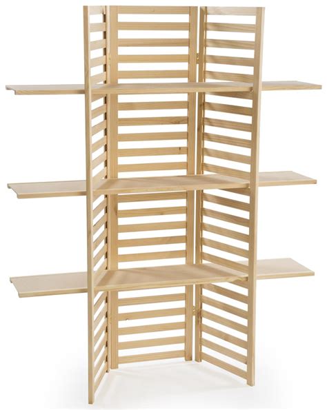 wooden display rack 3 tier folding panels in natural pine