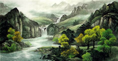 Chinese Painting Landscape With Waterfall Chinese Painting