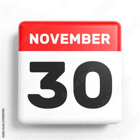 November 30 Calendar On White Background Stock Photo And Royalty