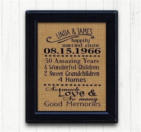 Get their names and wedding date printed on this cute anniversary gift for parents. 50th Anniversry Gift50th Anniversary Anniversary Gift for ...