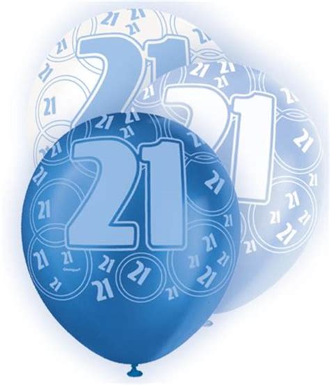 Blue Glitz 21st Birthday Age 21 Pack 6 Latex Party Balloons Balloons