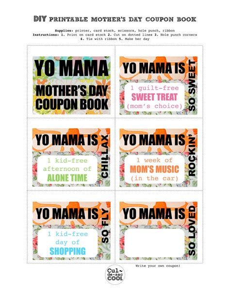 Diy Printable Mothers Day Coupon Book‘yo Mama