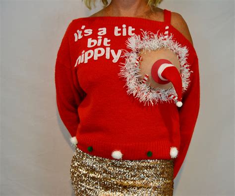 Sexy Ugly Christmas Sweater It S A Tit Bit Nipply Multi Etsy