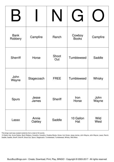 Western Bingo Cards To Download Print And Customize