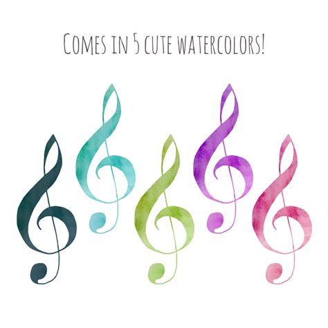 Watercolor Clipart Music Notes Music Clipart Treble Clef Etsy