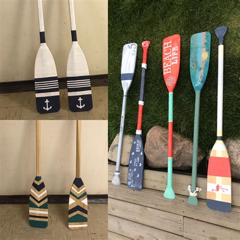 Painted Oars Hand Painted Wood Beach House Decor Home Decor Paddles
