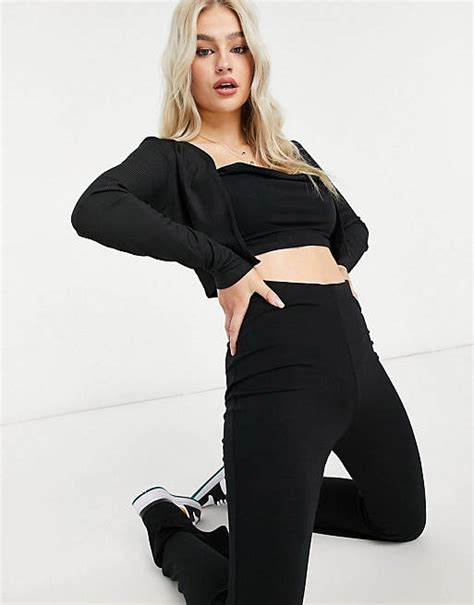 Missguided Petite Ribbed Jersey Co Ord In Black Asos