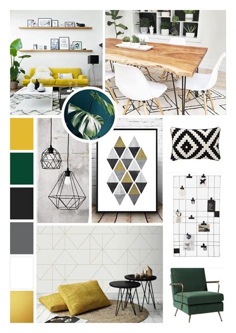 Home Decoration Moodboard With Green Yellow Black And White And