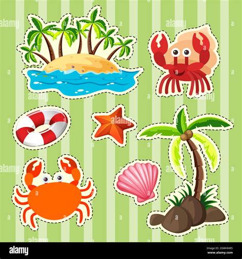 Sticker Design Island And Sea Animals Stock Vector Image And Art Alamy
