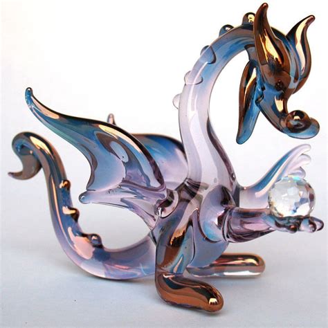 Hand Blown Glass Purple Dragon Figurine Glass Dragon Ornament