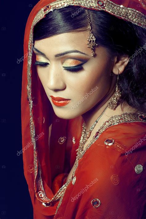 Beautiful Indian Girl With Bridal Makeup — Stock Photo © Martinidry