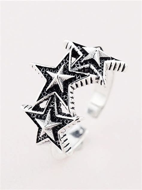 Emmiol Free Shipping 2023 Vintage Star Cuff Ring Silver One Size In