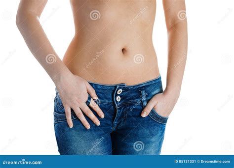 Sexy Fit Woman In Jeans With Naked Stomach Stock Image Image Of Back Backbone