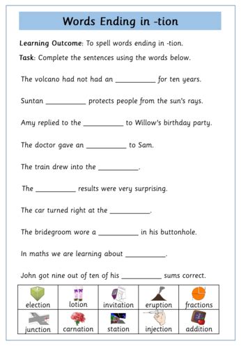 Tion Suffix Worksheets Teaching Resources