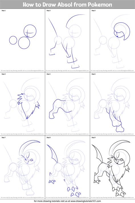 How To Draw Absol From Pokemon Printable Step By Step Drawing Sheet