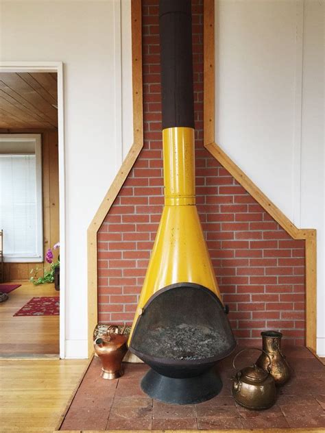 Make it a design statement with this deco brass fireplace screen. Mid Century Modern Enamel free standing fireplace ...