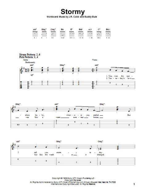 Easy guitar songs songs with two, three and four chords | for beginner to intermediate when we first start playing guitar it is common to learn just a couple of easy guitar chords and most new players are pretty anxious to get playing their guitar as soon as possible. Stormy by Classics IV - Easy Guitar Tab - Guitar Instructor