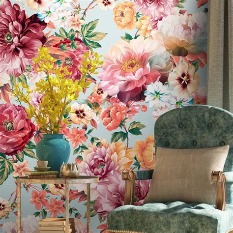 Custom Mural Pastoral Beautiful Bold Flowers Wallpaper Bvm Home