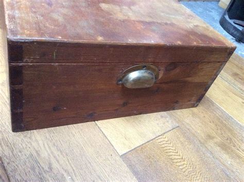 Old Pine Box Chest Blanket Box Antique Handmade Dovetails Brass Handles