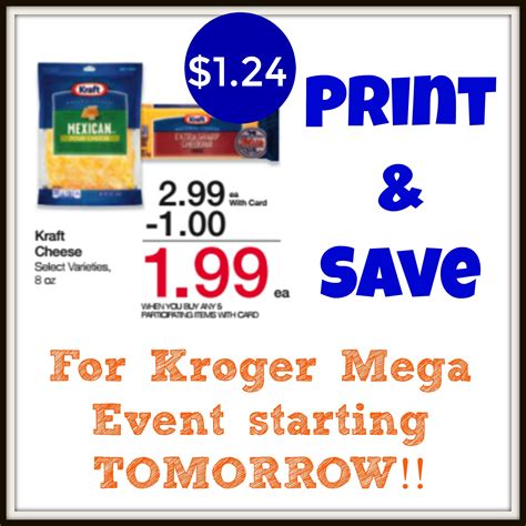 Print & Save | Kraft Cheese ONLY $1.24 with Kroger Mega Event Starting