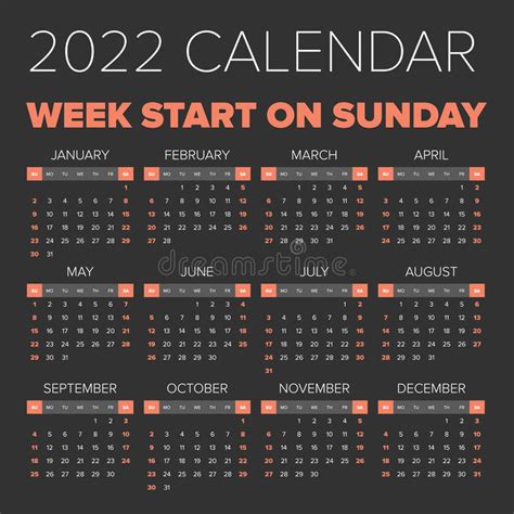 Simple 2022 Year Calendar Stock Vector Illustration Of Annual 104216611