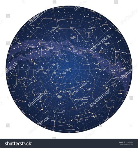 High Detailed Sky Map Northern Hemisphere Stock Vector 129463802
