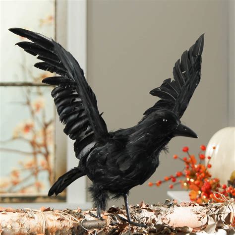 Artificial Large Life Size Black Feather Flying Crow For Halloween