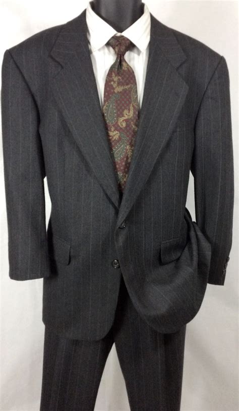 Men S Vintage Oscar De La Renta Pc Gray Striped Suit Size