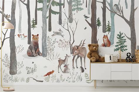 Forest Animals Wallpaper Mural For Kids Wallco