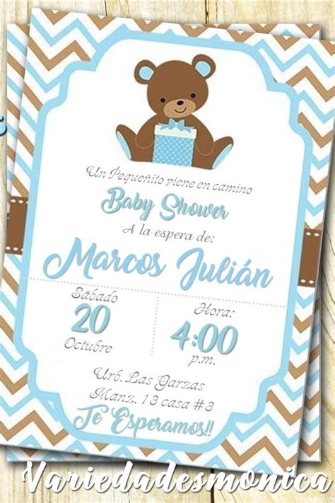 Tarjeta Invitación Baby Shower Osito Personalizadas En Digital Para