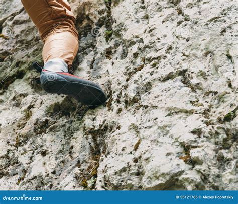 Climber Female Foot On Rock Stock Image Image Of Lifestyle Athlete