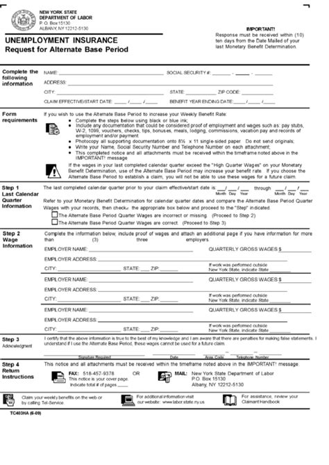 It is very competitive to work at the nys department of labor. Form Tc403ha - Unemployment Insurance Request For Alternate Base Period printable pdf download