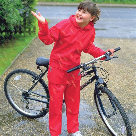 Waterproof Jacket And Trousers Set In Pouch Red Kids Biz