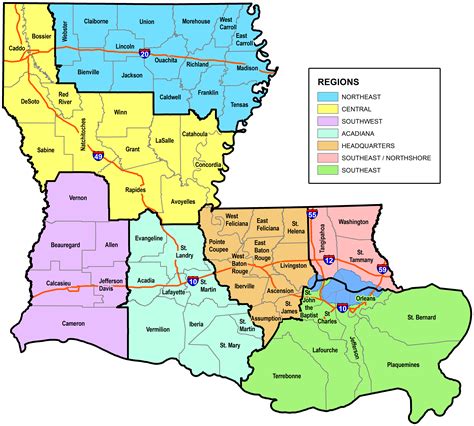 Louisiana Map With Parishes Names