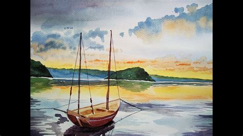 How To Paint Sunsetseascape In Watercolorstep By Step Painting