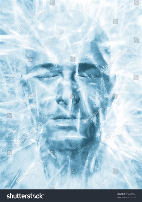 Render Of A Mans Head Frozen In A Block Of Ice Stock Photo 73018894