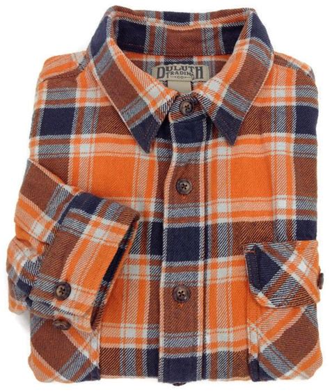 Duluth Trading Co Flannel Shirt Large Mens Long Sleeve Orange Plaid