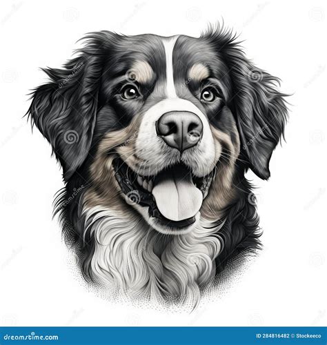 Realistic Bernese Dog Drawing Poster With Hyper Detailed Illustrations