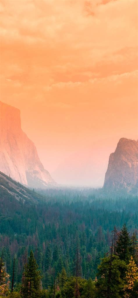 Yosemite Valley Wallpaper 4k Summer Green Trees Orange Sky Cliffs