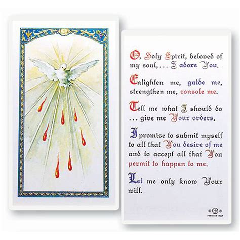 Holy Spirit Prayer Card Laminated St Patricks Guild