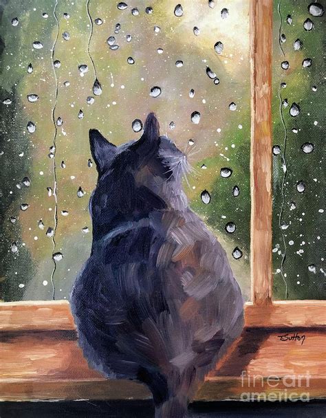 Cat And Rainy Window Painting By Tricia Sutton Fine Art America