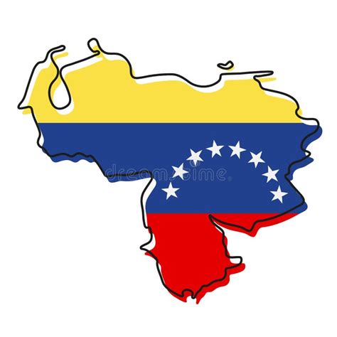Stylized Outline Map Of Venezuela With National Flag Icon Flag Color