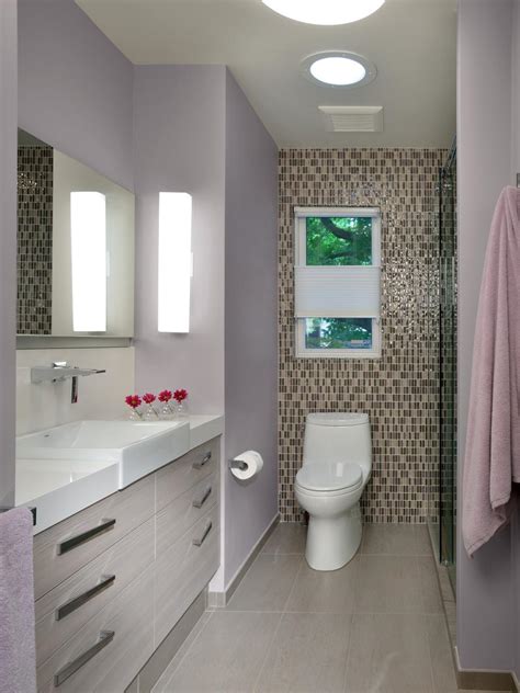 Contemporary Purple Bathroom With Tile Accent Wall Hgtv