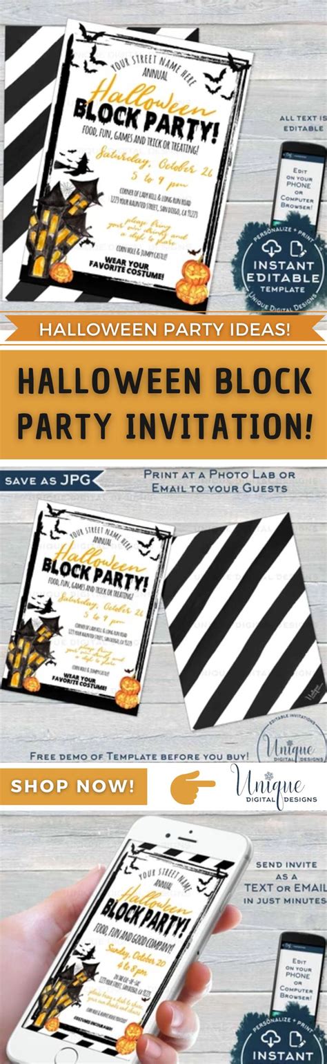 Halloween Block Party Invitation Editable Street Party Invite Hoa Neighborhood Costume Party